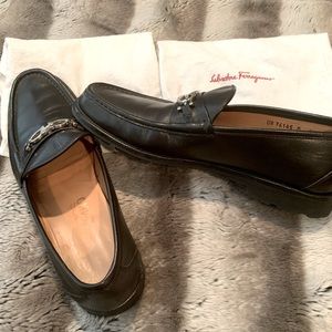 Salvatore Ferragamo Black Horse Bit Leather Slip on 10.5 D